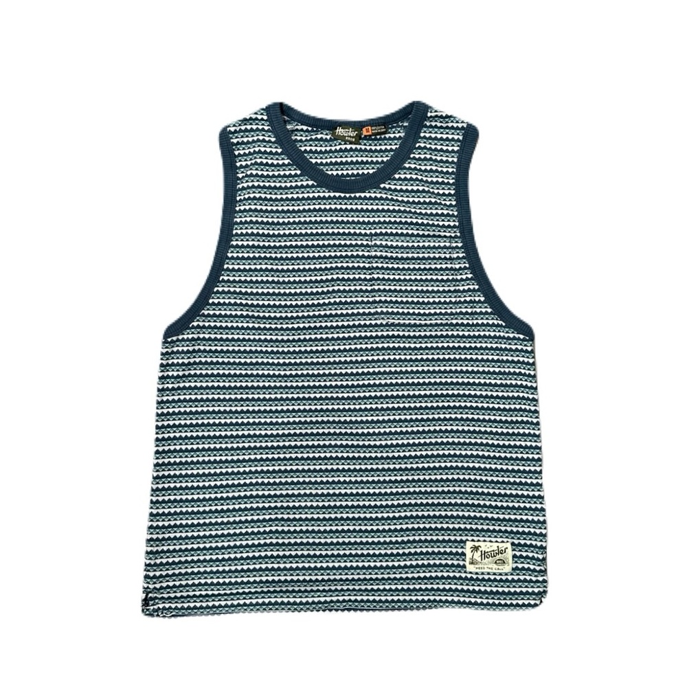 Howler Brothers Bros Geometric Tank Top Blue White Stripe Men's Medium
